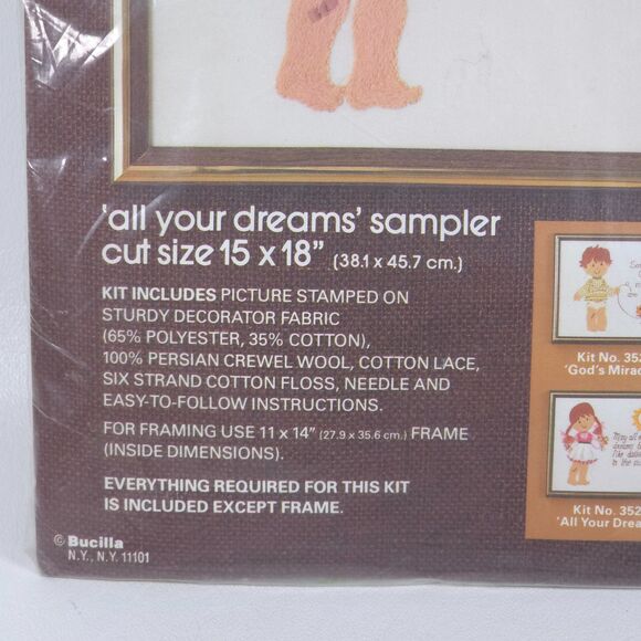 Vintage Bucilla All Your Dreams Crewel Kit 3526 15x18 Sealed NOS Grannycore Cute - Picture 3 of 5